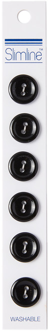 6 Pack Slimline Buttons Series 1-Black 2-Hole 9/16" 6/Pkg SL1-89 - 052278327020