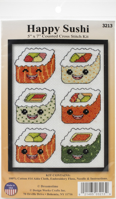 Design Works Counted Cross Stitch Kit 5"X7"-Sushi (14 Count) - DW3213 - 021465032139 Design Works Counted Cross Stitch Kit 5"X7"-Sushi (14 Count) - DW3213 - 021465032139