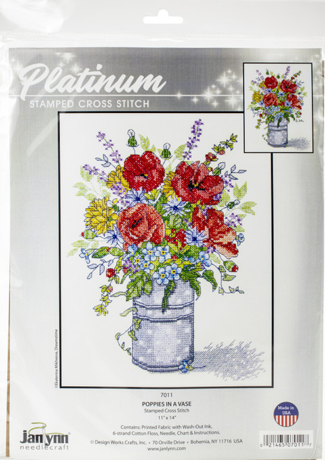 Janlynn Stamped Cross Stitch Kit 11"X14"-Poppies JL7011 - 021465070117