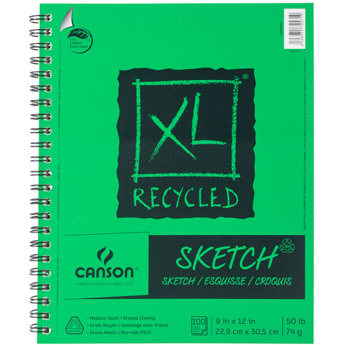 2 Pack - Canson XL Recycled Side Spiral Sketch Paper Pad 9"X12"-100 Sheets - 702-2412 - 31489557257193148955725719