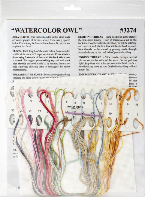 Design Works Counted Cross Stitch Kit 10"X10"-Owl (14 Count) - DW3274 Design Works Counted Cross Stitch Kit 10"X10"-Owl (14 Count) - DW3274