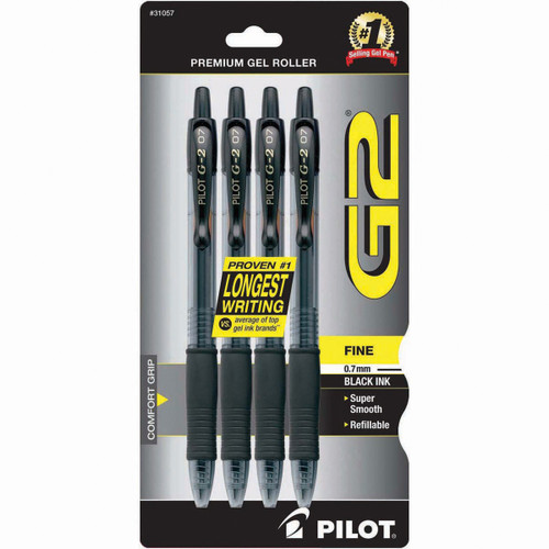 2 Pack Pilot G2 Premium Gel Roller Pens Fine .7mm 4/Pkg-Black 31057