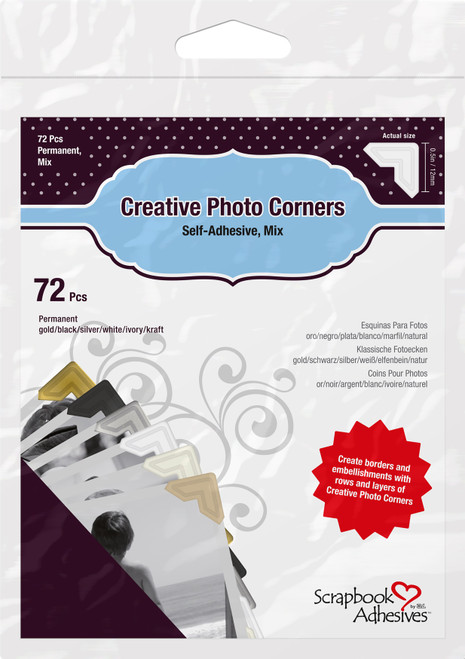 4 Pack - Scrapbook Adhesives Paper Photo Corners Self-Adhesive 72/Pkg-.5" Variety Pack - 01633 - 093616016336