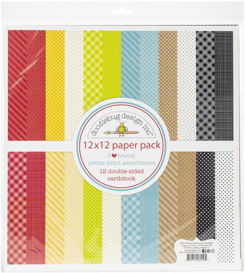 Doodlebug Petite Prints Double-Sided Cardstock 12"X12" 12/Pk-I Heart Travel, 12 Designs/1 Each IHT6419 - 842715064195