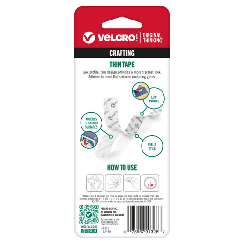 6 Pack - VELCRO(R) Brand Thin Fasteners Tape .75"X18"-Clear - 91326