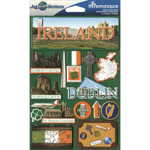 3 Pack Reminisce Jet Setters Country Dimensional Stickers 4.5"X7.5"-Ireland JSTI-058 - 895707165585