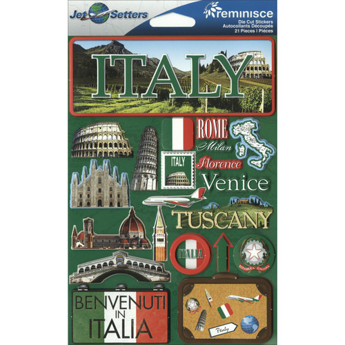 3 Pack Reminisce Jet Setters Country Dimensional Stickers 4.5"X7.5"-Italy JSTI-059 - 895707165592