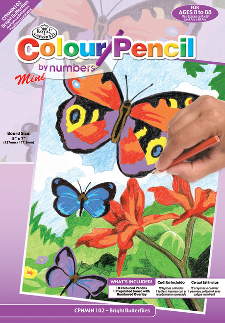 12 Pack Mini Color Pencil By Number Kit 5"X7"-Bright Butterflies -CPNMIN-102 - 090672227010