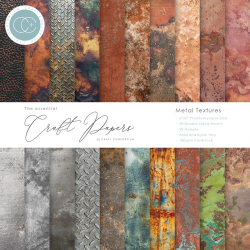 Craft Consortium Double-Sided Paper Pad 6"X6" 40/Pkg-Metal Textures, 20 Designs CPAD005B - 5060394626755