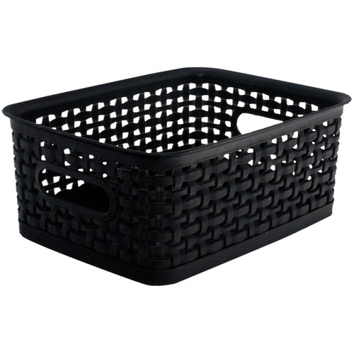 2 Pack - Weave Design Plastic Bin Small-Black, 9.875"L X 7.375"W X 4"H - 36000
