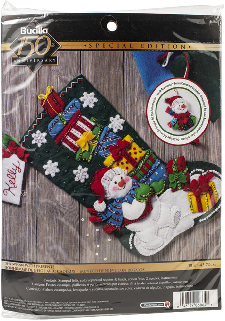 Bucilla Felt Stocking Applique Kit 18" Long-Snowman W/Presents 86864 - 046109868646