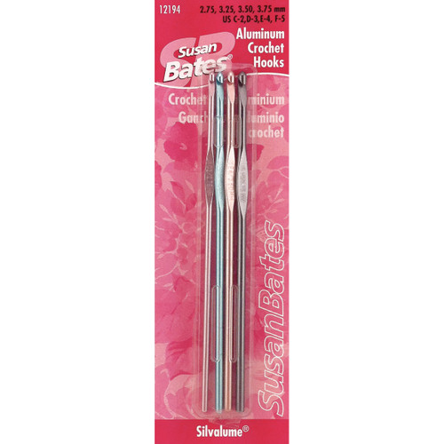 2 Pack - Susan Bates Silvalume Aluminum Crochet Hook Set-Sizes C2 To E4 - 12194 - 077216302495 2 Pack - Susan Bates Silvalume Aluminum Crochet Hook Set-Sizes C2 To E4 - 12194 - 077216302495