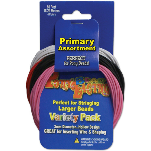 3 Pack - Pepperell Braiding Pony Bead Lacing Variety Pack 60'-Primary Colors - PBL601 - 725879220716