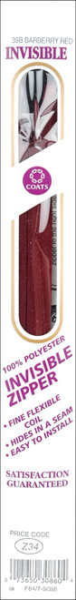 3 Pack - Coats Invisible Zipper 20" To 22"-Barberry Red - F84 22-39B - 073650313608