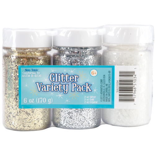 3 Pack Glitter Variety Pack 2oz 3/Pkg-Gold, Silver & Crystal -SUL51034 - 717968510341