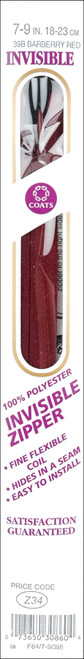 3 Pack - Coats Invisible Zipper 7" To 9"-Barberry Red - F84 9-39B - 073650308604