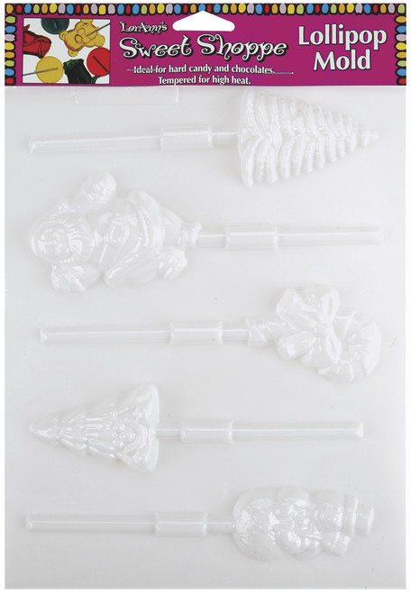 6 Pack LorAnn Sweet Shoppe Candy Molds-5 Cavity Christmas Lollipop L55-68 - 023535055680