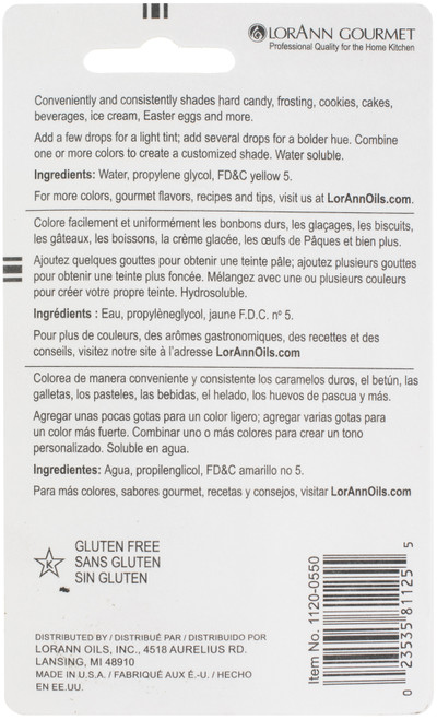 6 Pack LorAnn Liquid Food Coloring 1oz-Yellow LFC-1120