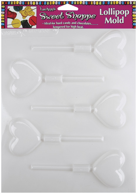 6 Pack LorAnn Sweet Shoppe Candy Molds-Heart Lollipop 5 Cavity L55-66 - 023535055666