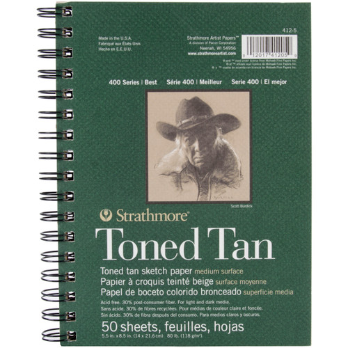 3 Pack Strathmore Toned Sketch Spiral Paper Pad 5.5"X8.5"-Tan 50 Sheets 412500 - 012017412059