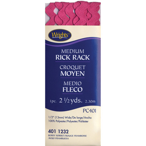 3 Pack Wrights Medium Rickrack .5"X2.5yd-Berry Sorbet 117-401-1232 - 070659724268