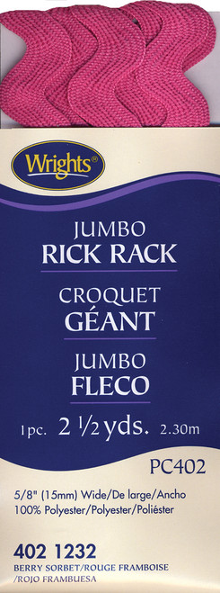 3 Pack Wrights Jumbo Rickrack .625"X2.5yd-Berry Sorbet 117-402-1232 - 070659724343