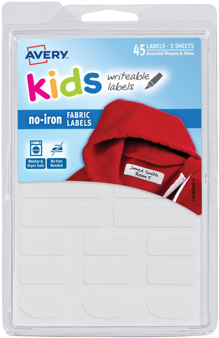 2 Pack - Avery Kids Writeable Labels No-Iron Fabric Labels 45/Pkg-White, Assorted Sizes - 40700 - 072782407001