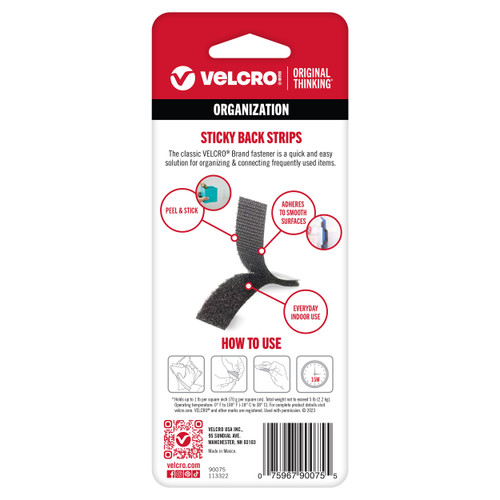 6 Pack - VELCRO(R) Brand Sticky Back Tape .75"X3.5" 4/Pkg-Black - 90075