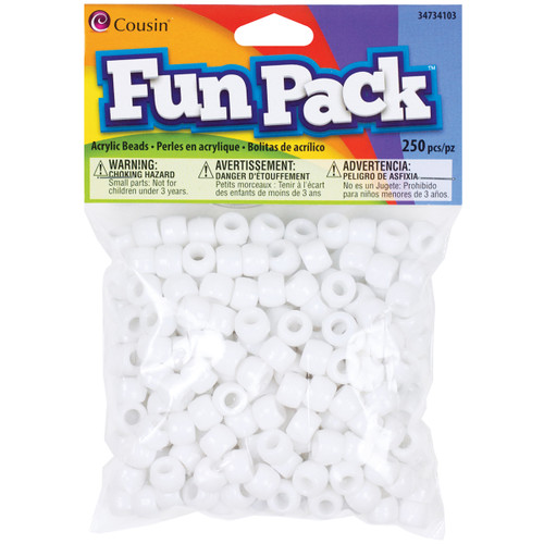 6 Pack - CousinDIY Fun Pack Acrylic Pony Beads 250/Pkg-White - CCPONY-34103 - 016321082762