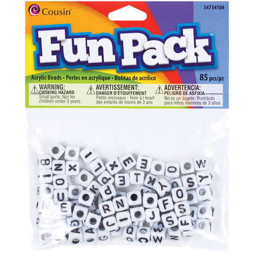 6 Pack Cousin Fun Pack Acrylic Alphabet Beads 85/Pkg-Square White A50026LP-34104 - 016321082779