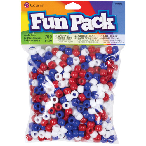 3 Pack Cousin Fun Pack Acrylic Pony Beads 700/Pkg-Red, White & Blue A50026MR-34140 - 016321083141