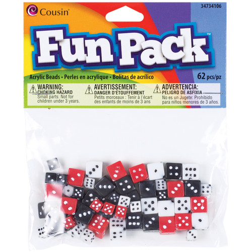 6 Pack Cousin Fun Pack Acrylic Dice Beads 8mm To 10mm 62/Pkg-Assorted Colors 34734106 - 016321082793