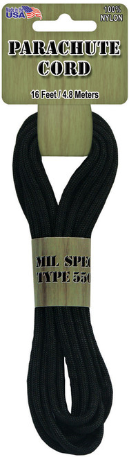 6 Pack - Pepperell Braiding Parachute Cord 4mmx16'-Black - PARA-1624 - 725879306182
