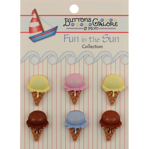 6 Pack - Buttons Galore Fun In The Sun Buttons-Ice Cream Cones - FN-104 - 840934098144