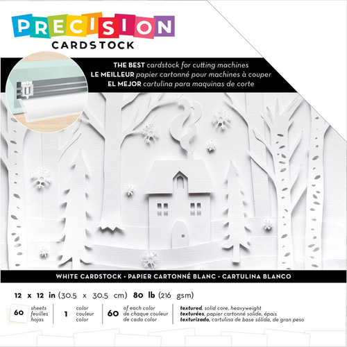 American Crafts Precision Cardstock Pack 80lb 12"X12" 60/Pkg-White/Textured - AC354131 - 718813541312