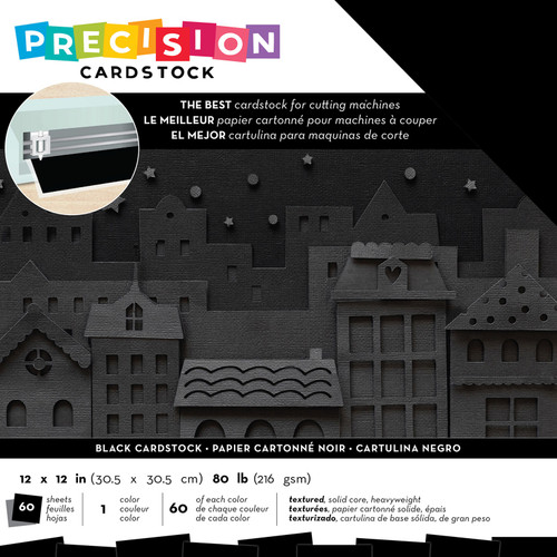 American Crafts Precision Cardstock Pack 80lb 12"X12" 60/Pkg-Black/Textured AC354132 - 718813541329