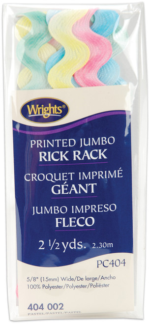 3 Pack Wrights Jumbo Printed Rickrack .625"X2.5yd-Pastel 117-404-002 - 070659294587