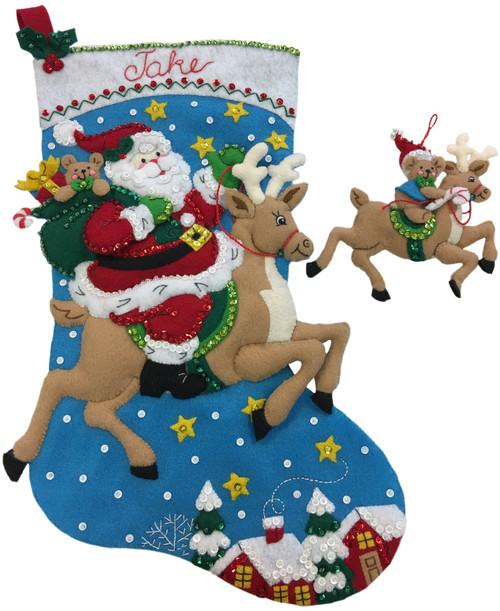 Bucilla Felt Stocking Applique Kit 18" Long-Reindeer Santa -86816