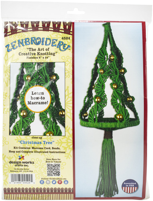 Design Works/Zenbroidery Macrame Wall Hanging Kit 8"X24"-Christmas Tree - DW4524 - 021465045245