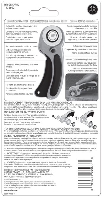 OLFA Ergonomic Rotary Cutter 45mm-Pacific Blue RTY2DXPB