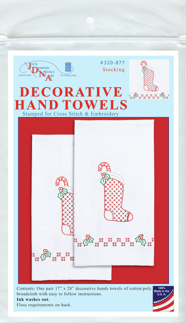 2 Pack Jack Dempsey Stamped Decorative Hand Towel Pair 17"X28"-Stocking 320 877 - 013155028775