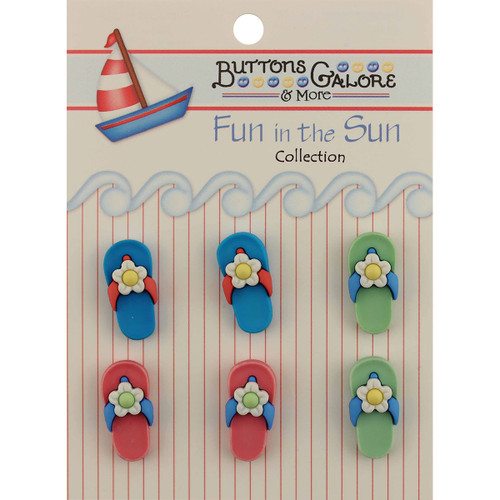 6 Pack Buttons Galore Fun In The Sun Buttons-Flip-Flops FN-100 - 840934098106