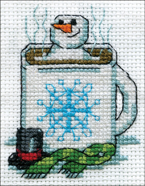 3 Pack Design Works Counted Cross Stitch Kit 2"X3"-Cocoa Snowman (14 Count) DW519 - 021465005195
