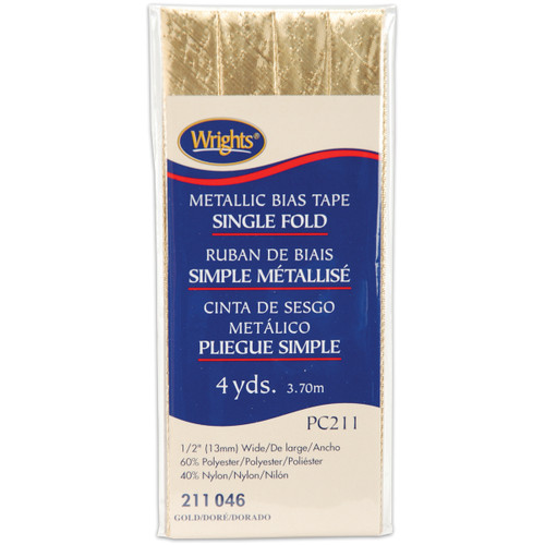 3 Pack - Wrights Single Fold Bias Tape .5"X4yd-Gold Lame' - 117-211-046 - 070659294624