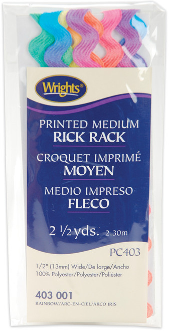 3 Pack - Wrights Medium Printed Rickrack .5"X2.5yd-Rainbow - 117-403-001 - 070659294617