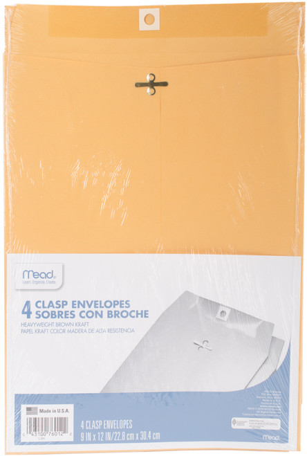 Mead Clasp Envelopes 9"X12" 4/Pkg-Heavy Kraft - 76012 - 043100760122