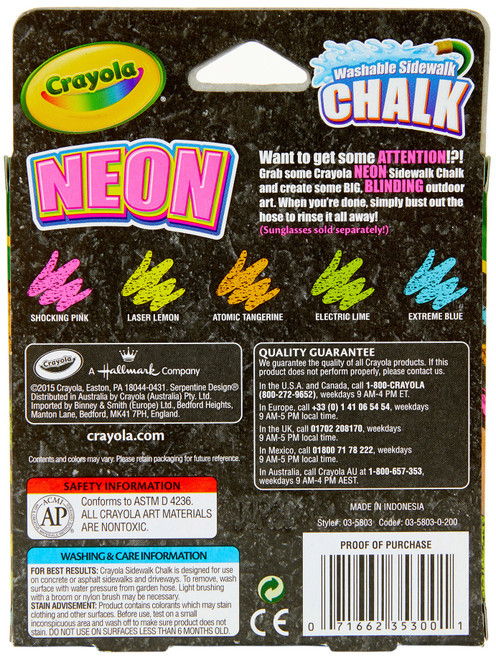 Crayola Special FX Neon Sidewalk Chalk-5/Pkg 03-5803