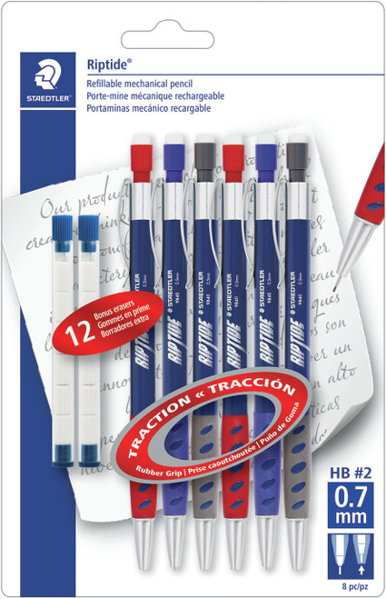 Staedtler Riptide Mechanical Pencils 0.7mm 6/Pkg-With 12 Eraser Refills 07ABK6 - 031901939953