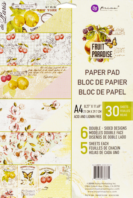 Prima Marketing Double-Sided Paper Pad A4 30/Pkg-Fruit Paradise, 6 Designs/5 Each FP638375 - 655350638375