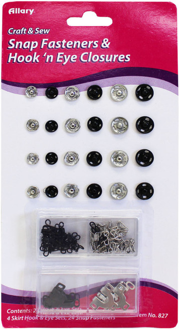 12 Pack Allary Snap Fasteners And Hook'n Eye Closures827A - 750557008270